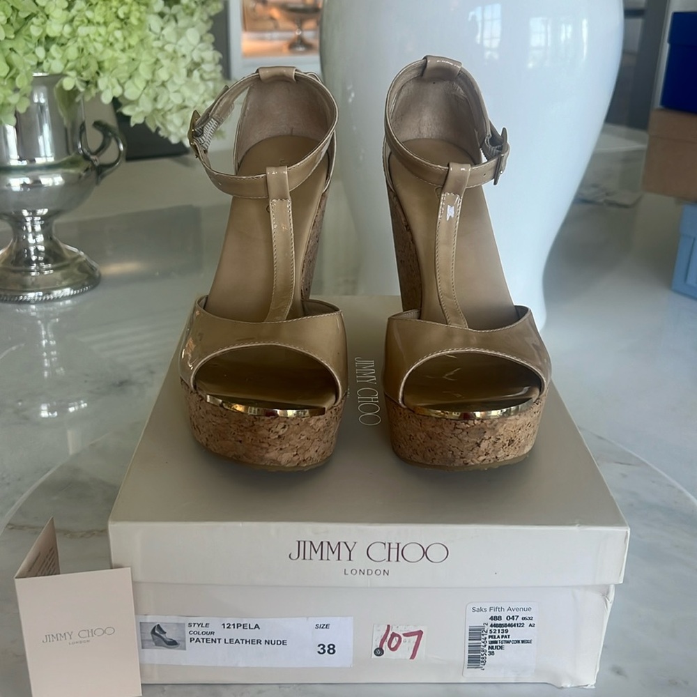 Jimmy Choo Patent Leather Nude Wedges